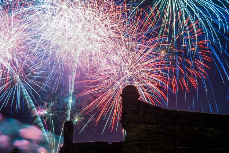 A firework display in St. Augustine, Florida