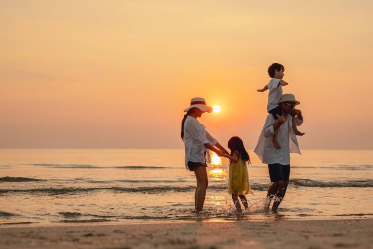family on beach